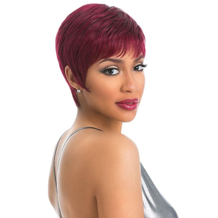 Burg Color Straight Human Hair Pixie Cut Wig Lace Frontal 13x6 for African American