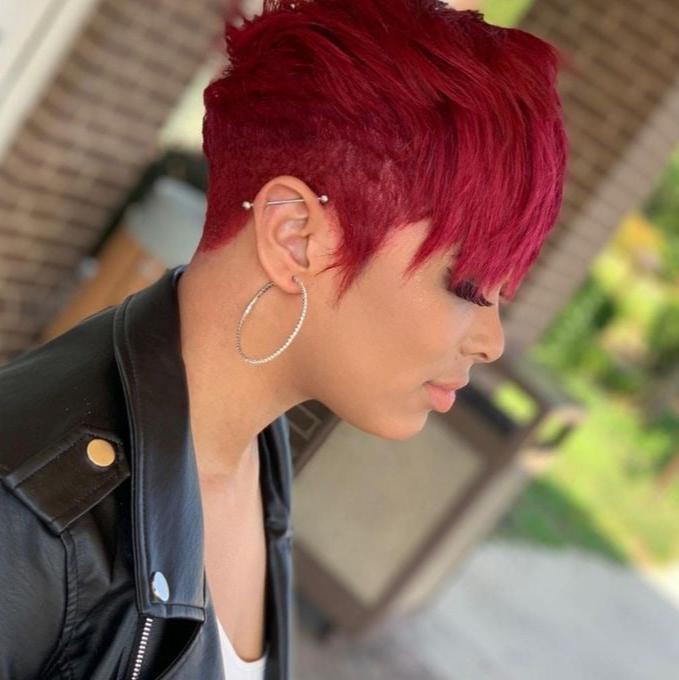 Red Color Straight Pixie Cut Lace Wig Human Hair for African American