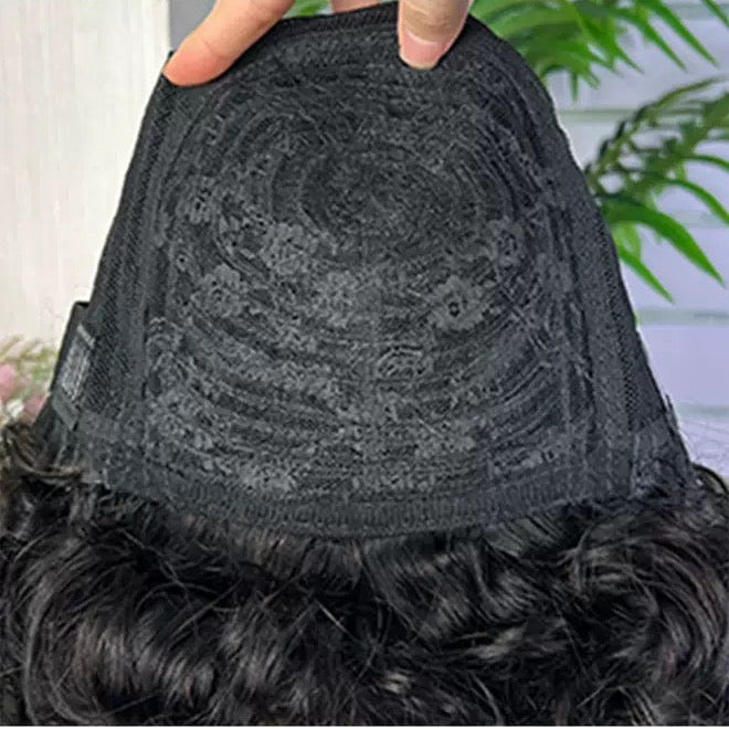 Short Bouncy Loose Brazilian Human Hair Wig with Bangs for Black Women