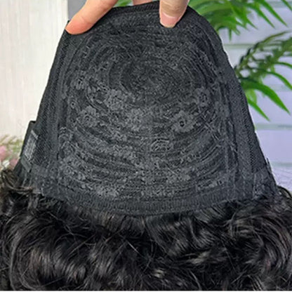 Short Bouncy Loose Brazilian Human Hair Wig with Bangs for Black Women