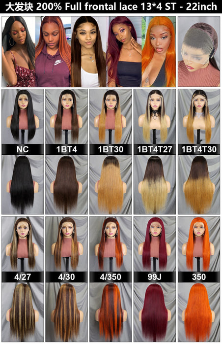 Ombre Color Straight Human Hair Lace Frontal Wig 22inch 200% Density for Black Women