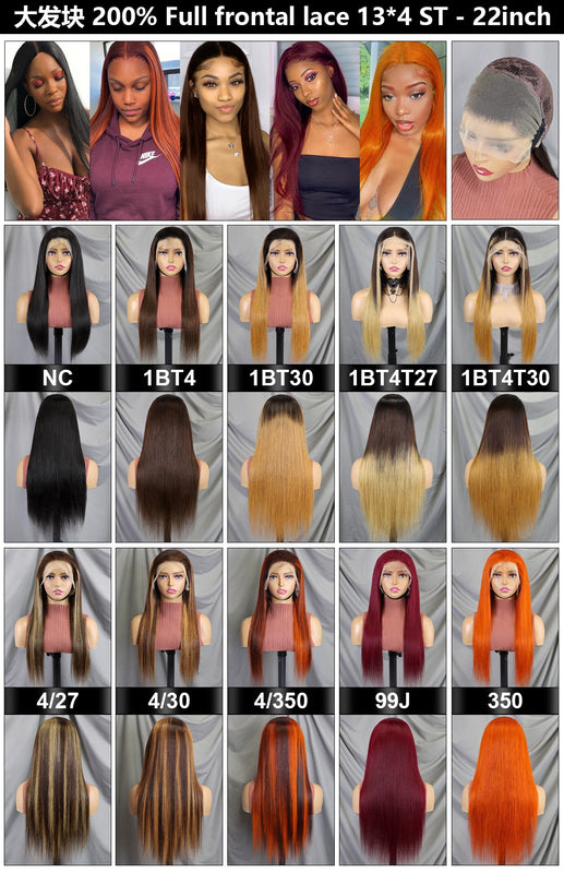 Ombre Color Straight Human Hair Lace Frontal Wig 22inch 200% Density for Black Women