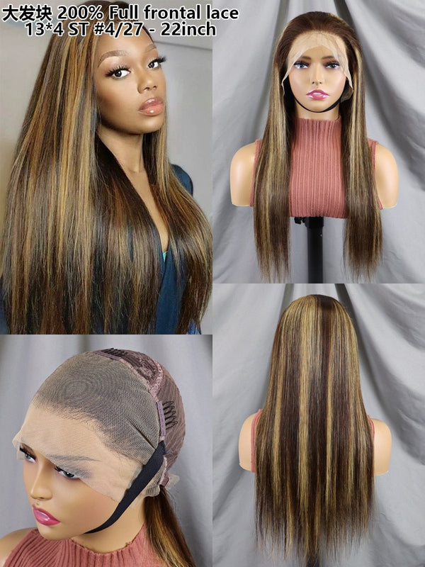 Ombre Color Straight Human Hair Lace Frontal Wig 22inch 200% Density for Black Women