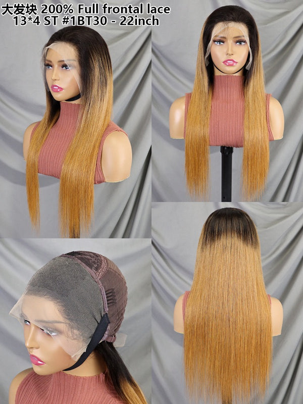 Ombre Color Straight Human Hair Lace Frontal Wig 22inch 200% Density for Black Women