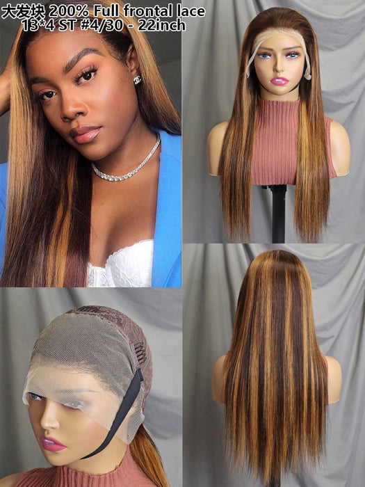 Ombre Color Straight Human Hair Lace Frontal Wig 22inch 200% Density for Black Women