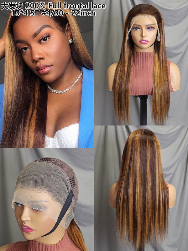 Ombre Color Straight Human Hair Lace Frontal Wig 22inch 200% Density for Black Women