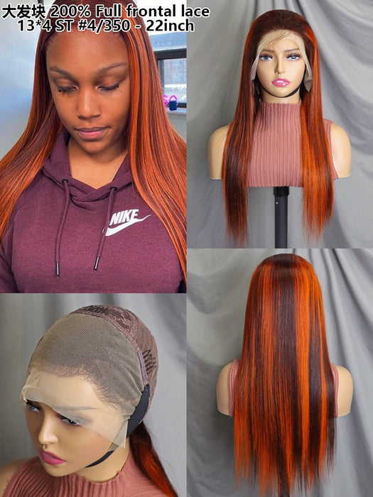 Ombre Color Straight Human Hair Lace Frontal Wig 22inch 200% Density for Black Women