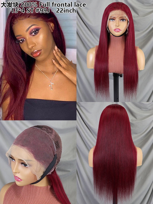 Ombre Color Straight Human Hair Lace Frontal Wig 22inch 200% Density for Black Women