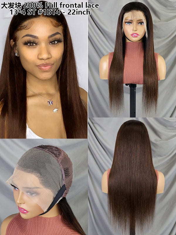 Ombre Color Straight Human Hair Lace Frontal Wig 22inch 200% Density for Black Women