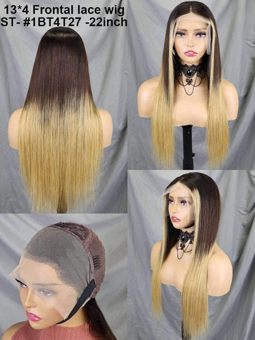 Ombre Color Straight Human Hair Lace Frontal Wig 22inch 200% Density for Black Women