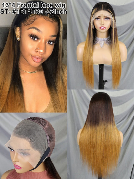 Ombre Color Straight Human Hair Lace Frontal Wig 22inch 200% Density for Black Women