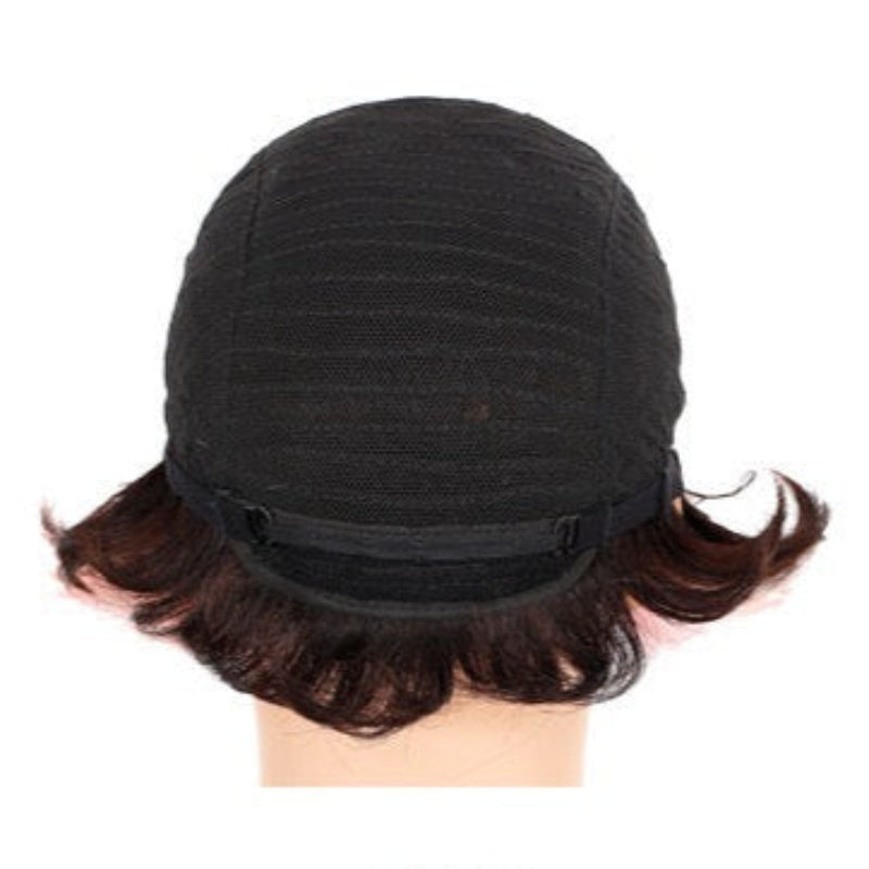 Short Pixie Cut Wig Pink Color with Black Roots Layered Glueless Human Hair Pixie Wig with Bangs for Black Women Non-lace Full Machine Made