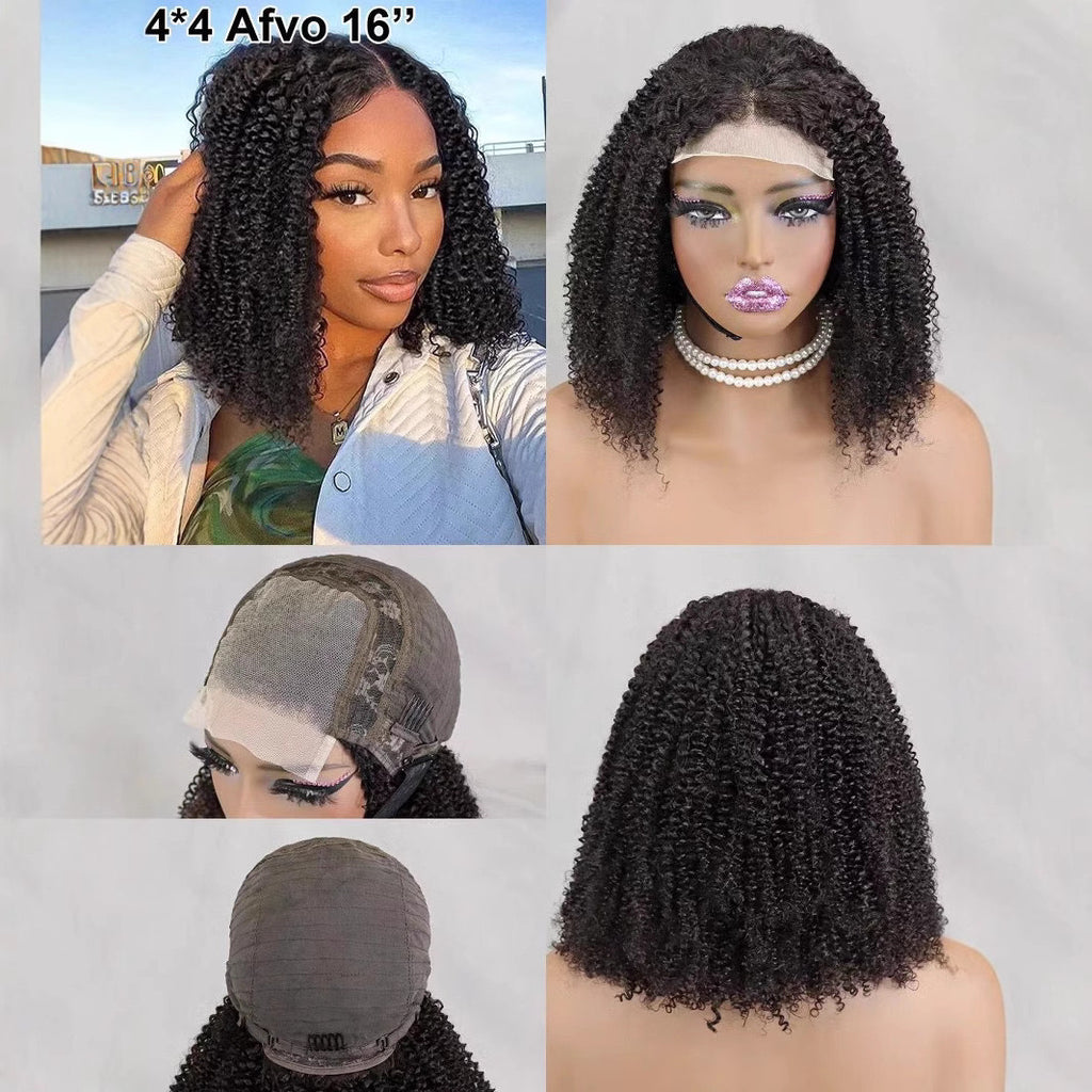 Afro kinky curl bob Lace Wig  4x4 natural hair human hair  for Black Women