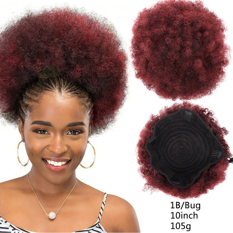 red 10inch large afro puff drawstring ponytail for black women