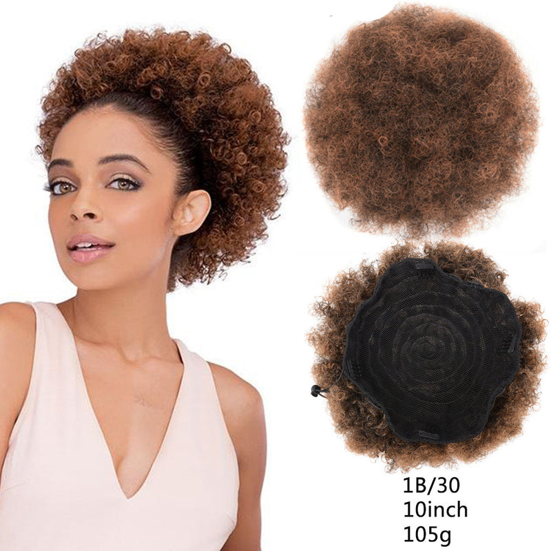 brown color 10inch large afro puff drawstring ponytail for black women