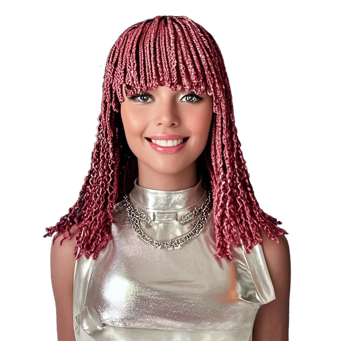 14-Inch Short Box Braided Bob Wig with Curtain Bangs & Curly Ends, Synthetic Hair Wig for Black Women