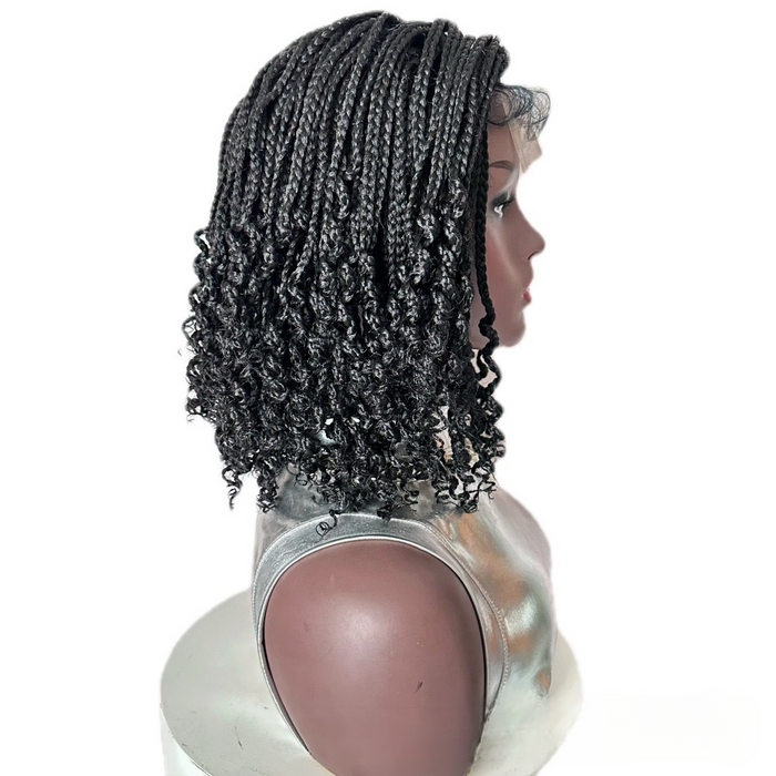 12 Inch 3X Box Braids with Curly Ends Short Goddess Braided Lace Wig - 4x4 Lace Wig for Black Women