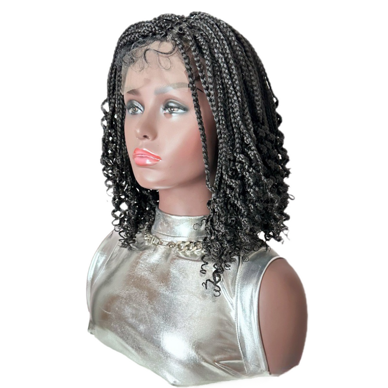 12 Inch 3X Box Braids with Curly Ends Short Goddess Braided Lace Wig - 4x4 Lace Wig for Black Women