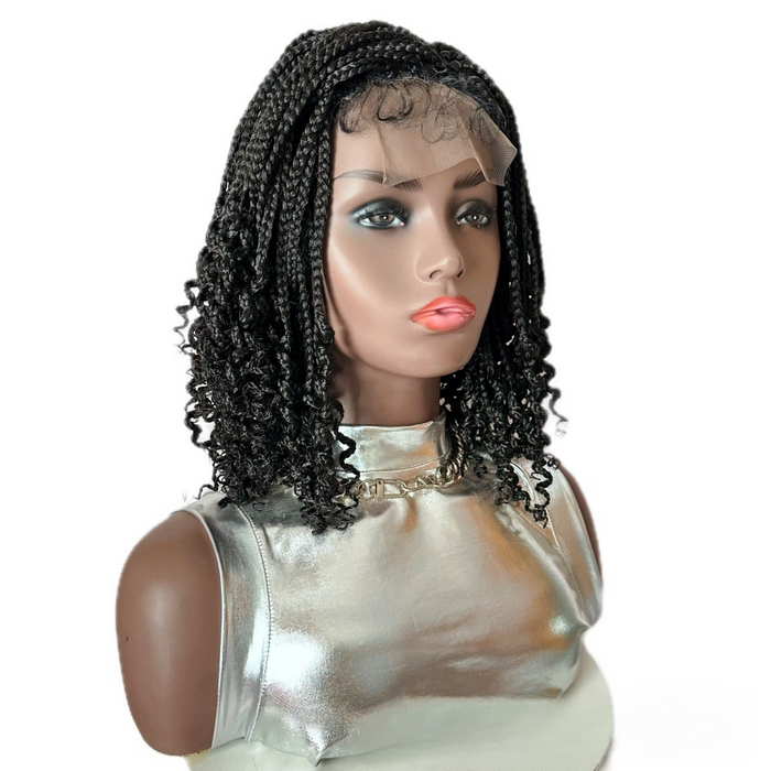 12 Inch 3X Box Braids with Curly Ends Short Goddess Braided Lace Wig - 4x4 Lace Wig for Black Women