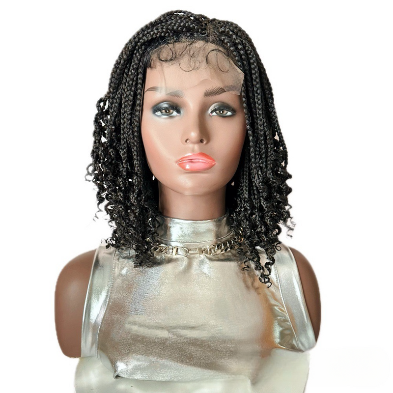 12 Inch 3X Box Braids with Curly Ends Short Goddess Braided Lace Wig - 4x4 Lace Wig for Black Women