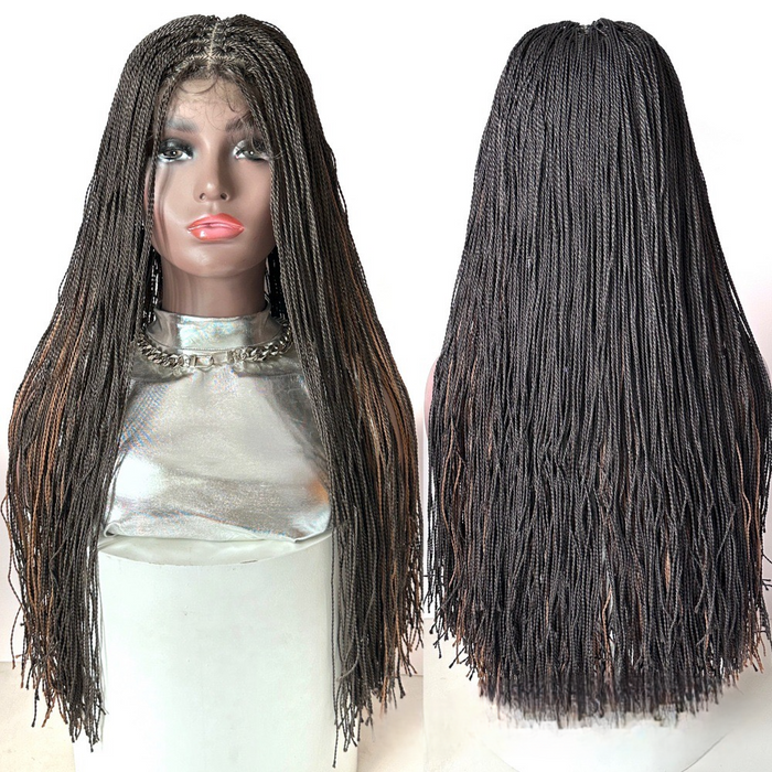 26 Inch Long Micro Million Braided Lace Frontal Wig - 2X Twist Braids, Middle Part, Hand-Braided Synthetic Hair Wig for Black Women-#2/30