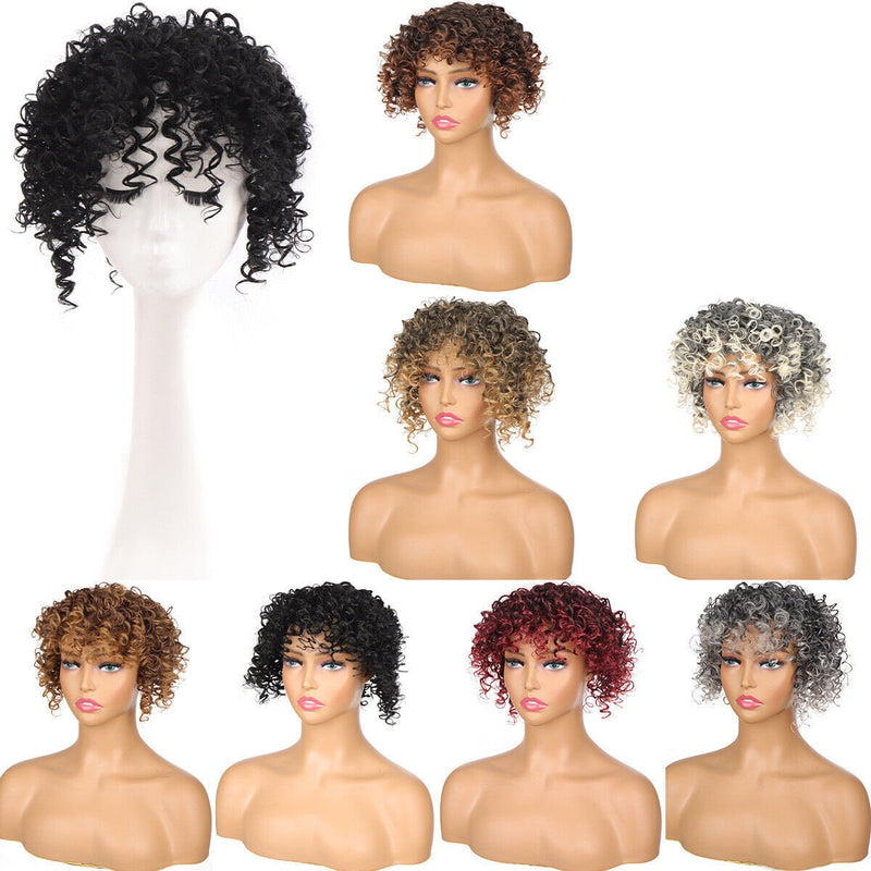 Short Kinky Curly Hair Toppers with Bangs Synthetic Wiglets Hair Pieces Clip in Afro Curly Bangs for Black Women with Thinning Hair Instant Volume and Style