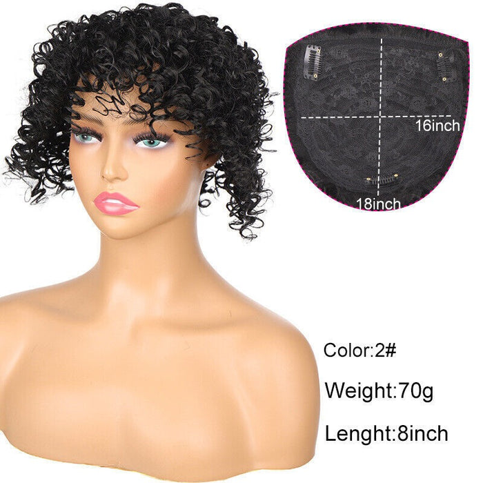 Short Kinky Curly Hair Toppers with Bangs Synthetic Wiglets Hair Pieces Clip in Afro Curly Bangs for Black Women with Thinning Hair Instant Volume and Style - #2