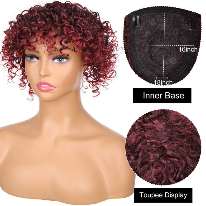 Short Kinky Curly Hair Toppers with Bangs Synthetic Wiglets Hair Pieces Clip in Afro Curly Bangs for Black Women with Thinning Hair Instant Volume and Style - #1BBUG