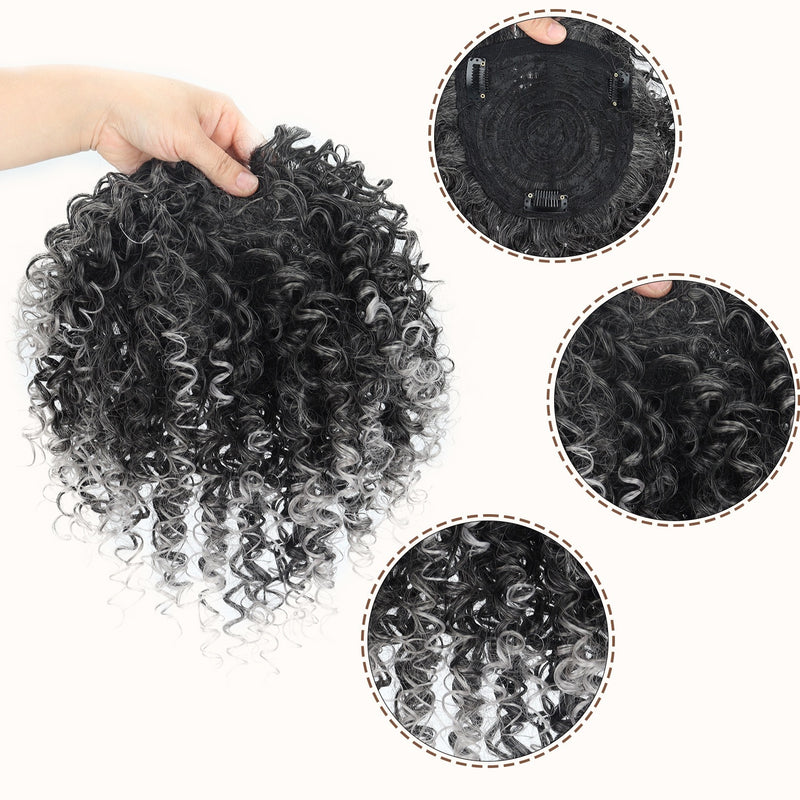 Afro Kinky Curly Hair Topper for Men and Women – Ultra-Natural Soft Clip-In Synthetic Curly Bangs & Wiglets-#T2-0906