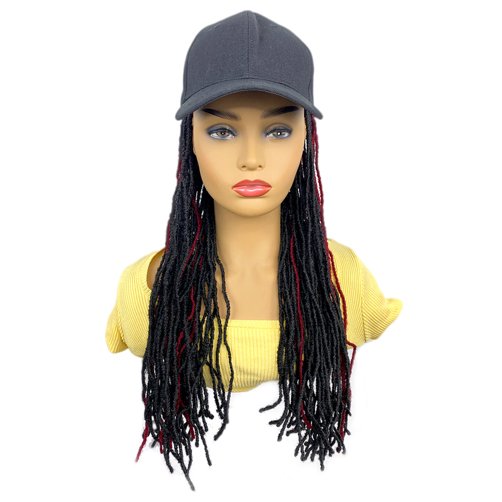 20inch Long Black Baseball Cap With Micro Dreadlock Braids Hat Wigs for Black Women (#P1BBUG)
