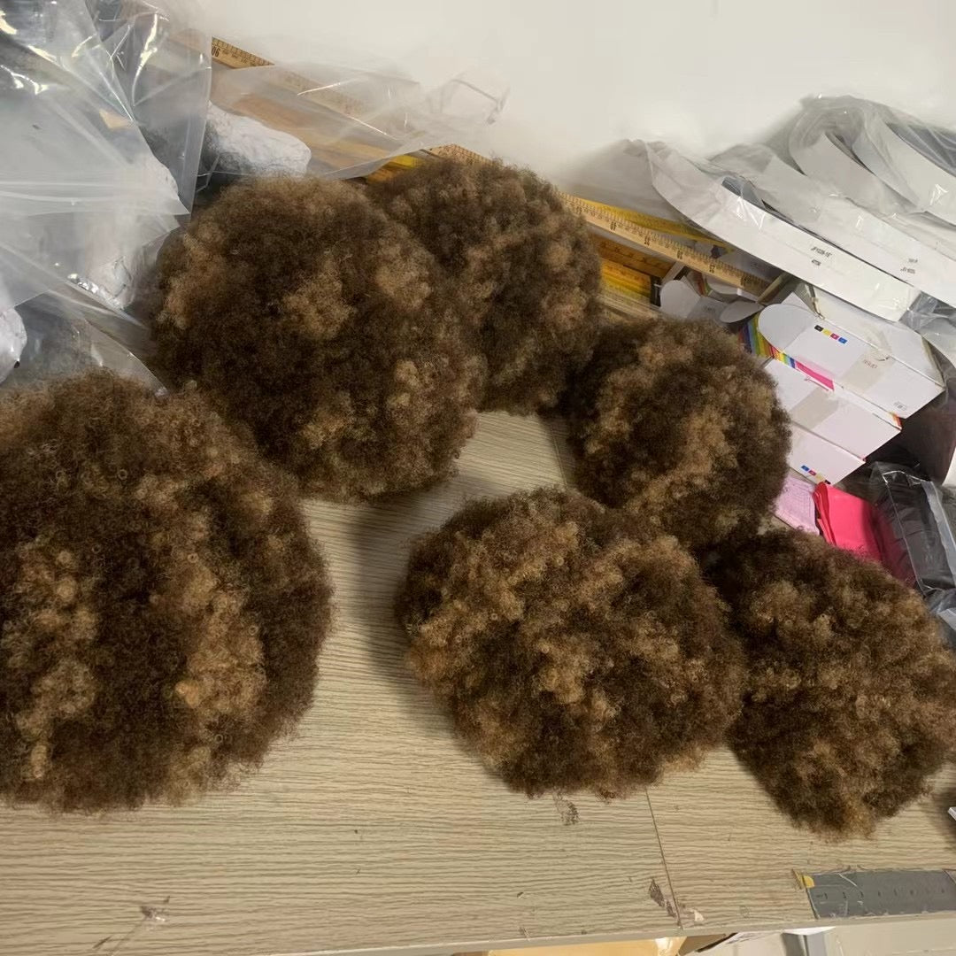 Brown Highlight Afro Wig Human Hair Short Afro Kinky Curly Wig for Black Women
