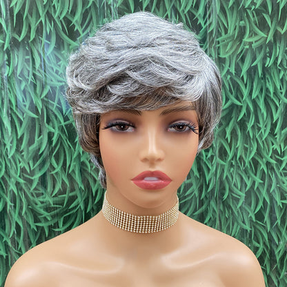 Salt and Pepper Glueless Wigs 100% Human Hair with Bangs for Black Women