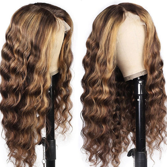 Highlight 4x4 Lace Closure Wig Loose Deep Wave Human Hair for Black Women