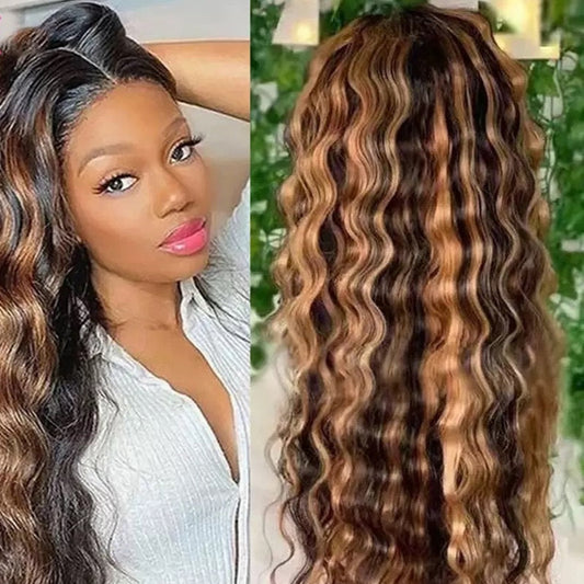 Highlight 4x4 Lace Closure Wig Loose Deep Wave Human Hair for Black Women
