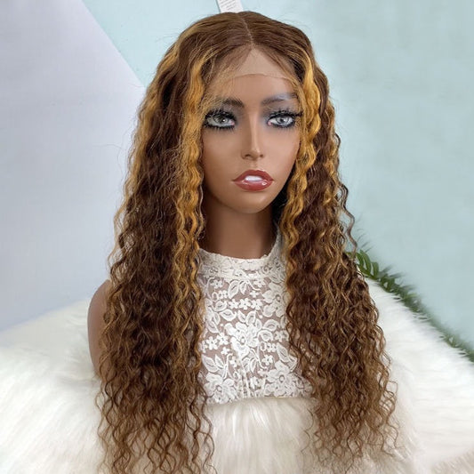 Highlight 4x4 Lace Closure Wig Deep Wave Human Hair for Black Women