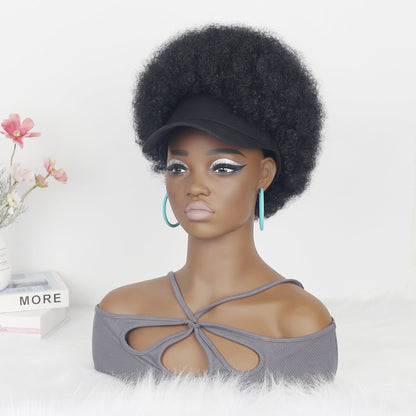 Black Baseball Cap with  Afro Hair Attached Hat Wig for Black Women