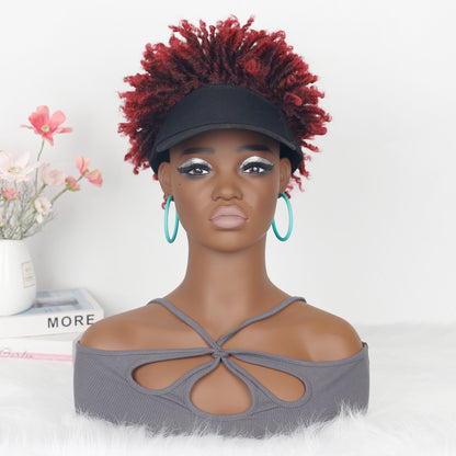 Short Braided Hat Wig Ombre Red Color Dreadlocks Braids Wigs for Black Women