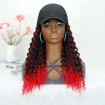 Long Baseball Cap with Curly Hair Attached 18inch Hat Wig for Women