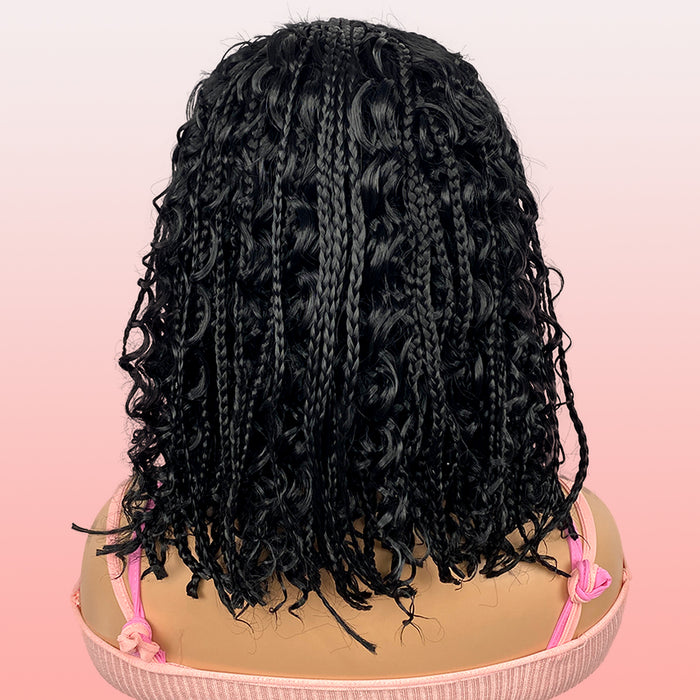 Short Box Braided Bob Wig for Black Women, 16inch Curly Goddess Box Braids Wigs-2