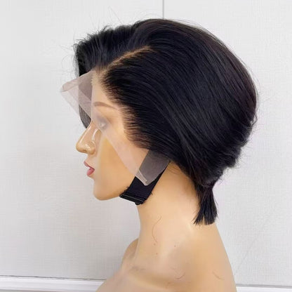 Human Hair Straight Pixie Cut Wig  Lace Front 13x4 for African American