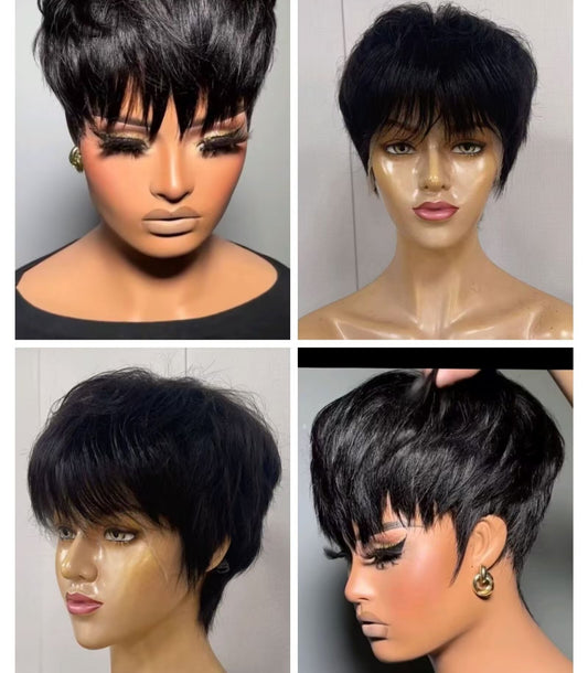 Black Pixie Cut Wig 13x4 Lace Front Straight Human Hair for Black Women
