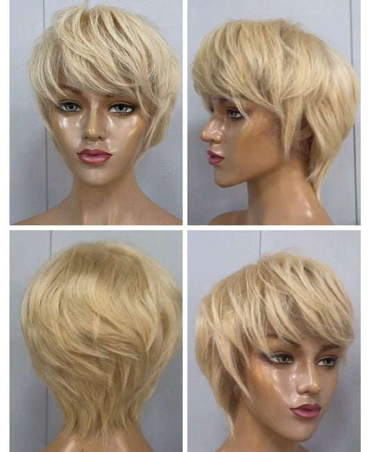 Blonde Straight Pixie Cut  Lace Frontal Wig 13x4 Brazilian Hair for Black Women