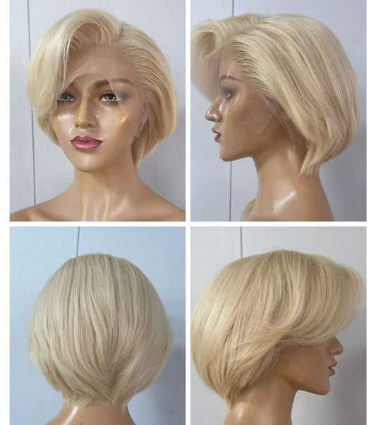 Blonde Straight Bob Pixie Cut  Lace Frontal Wig 13x4 Brazilian Hair