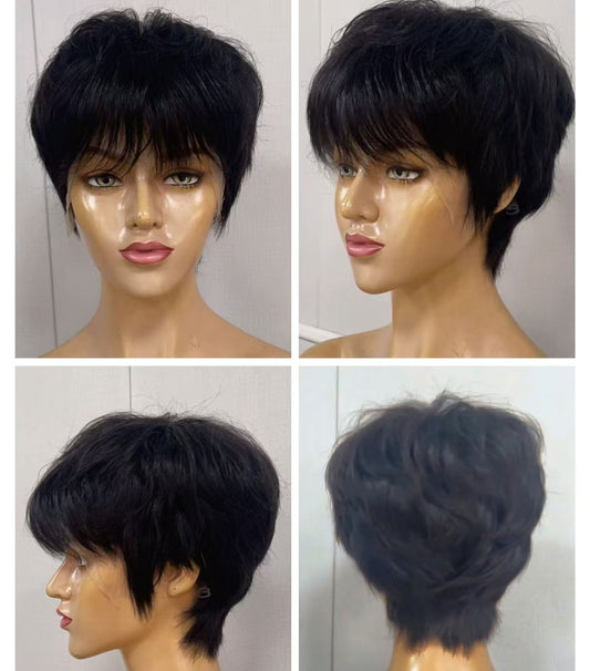 Black Human Hair Straight Pixie Cut Wig 13x4 Lace Front  for Black Women