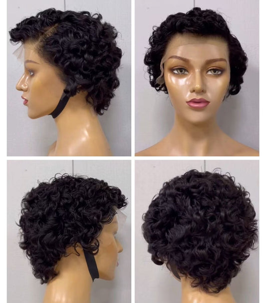 Black human hair pixie cut wig deep wave 13x4 lace front wig human hair for Black women