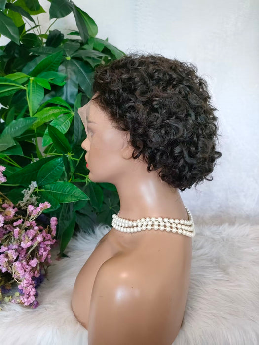 Black Curly Pixie Cut Lace Frontal Wigs 13x4  Side Part for African American