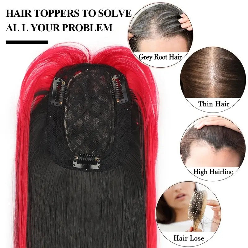 ombre red Hair Topper with Bangs Clip in Hairpiece for women Halloween Cosplay Theme Party Dating