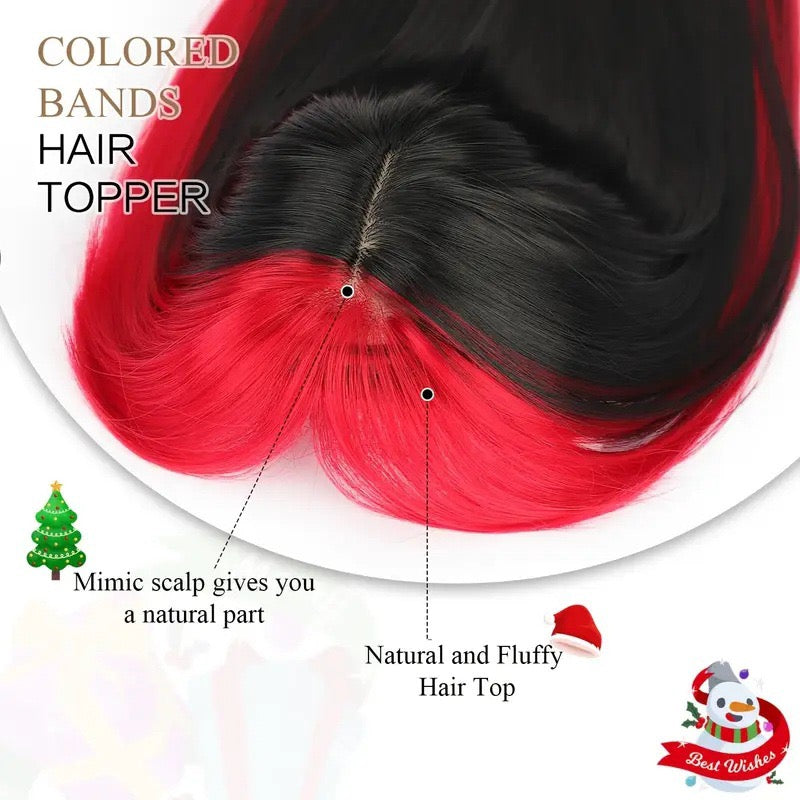 ombre red Hair Topper with Bangs Clip in Hairpiece for women Halloween Cosplay Theme Party Dating