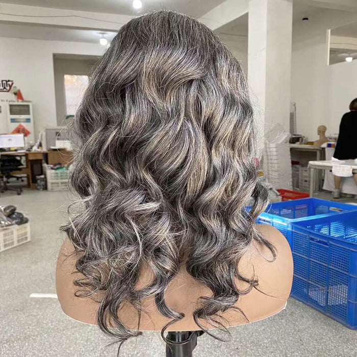 Grey Mix Color Human Hair Loose Wave Wig Lace Frontal for African American-3