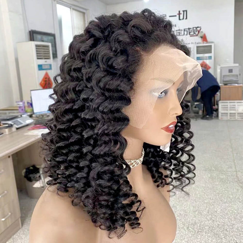 Black Kinky Curl Human Hair Lace frontal Wig 250% Density for African American-2